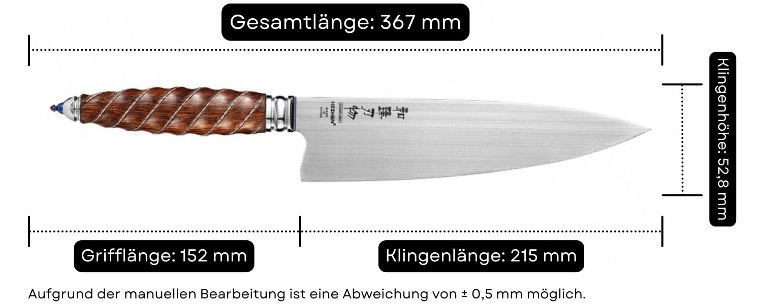 Abmessungen des Kochmessers HezHen F4
