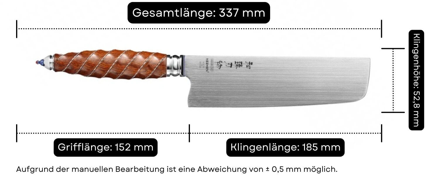 Abmessungen des Nakiri-Messers HEZHEN F4 BÖHLER