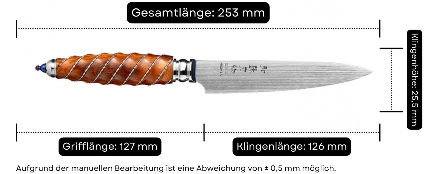 Abmessungen des Gemüsemessers HEZHEN F4 BÖHLER