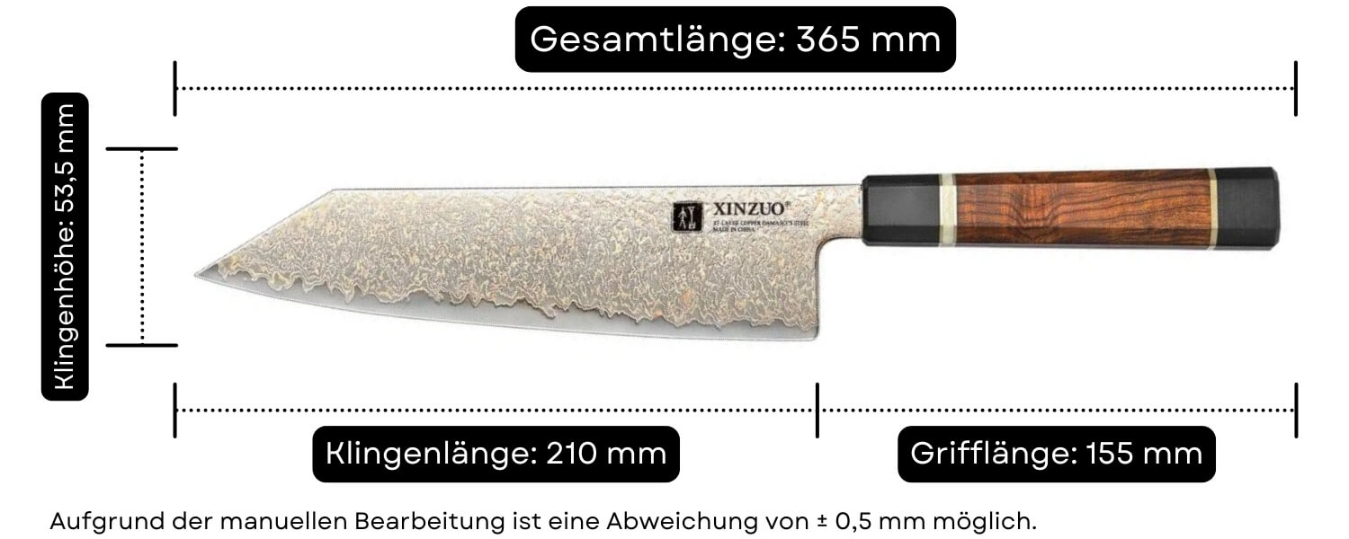 Abmessungen des Kochmessers Bunka XinZuo F5C
