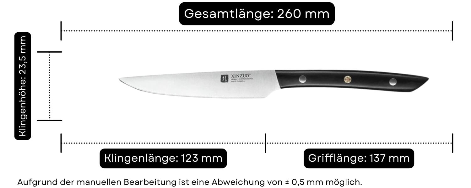 Abmessungen des Steakmessers XinZuo M6