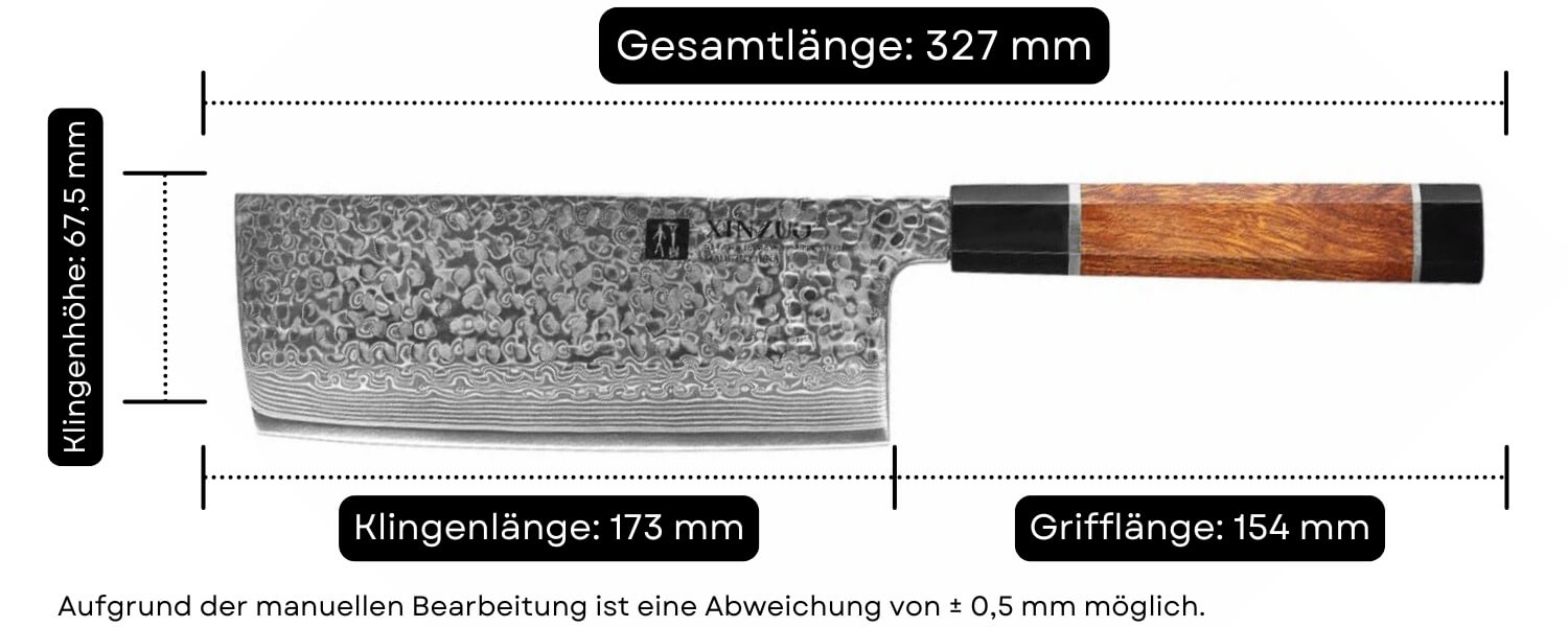 Abmessungen des Nakiri-Messers XinZuo Zhen PM8