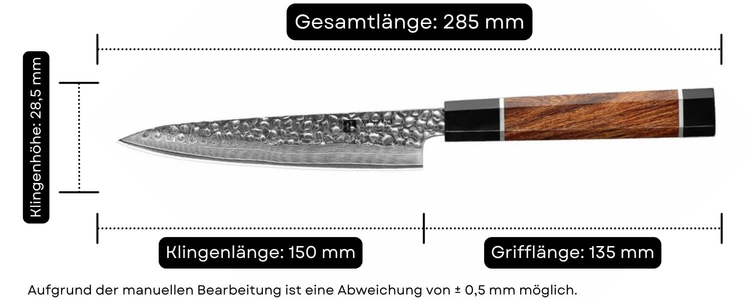 Abmessungen des Gemüsemessers XinZuo Zhen PM8