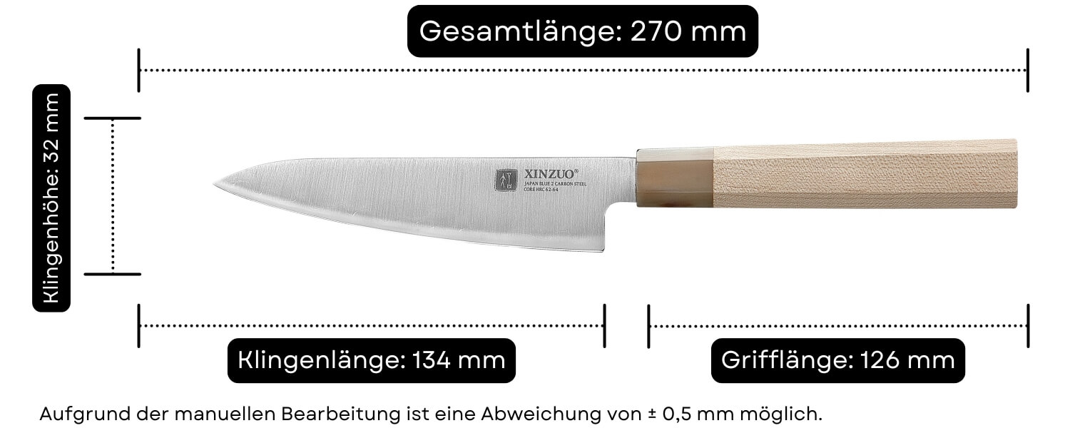 Abmessungen des GemüsemesserS XinZuo Zhen QE PM8M