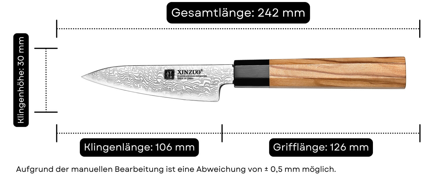 Abmessungen des Schälmessers XinZuo Zhen PM8O