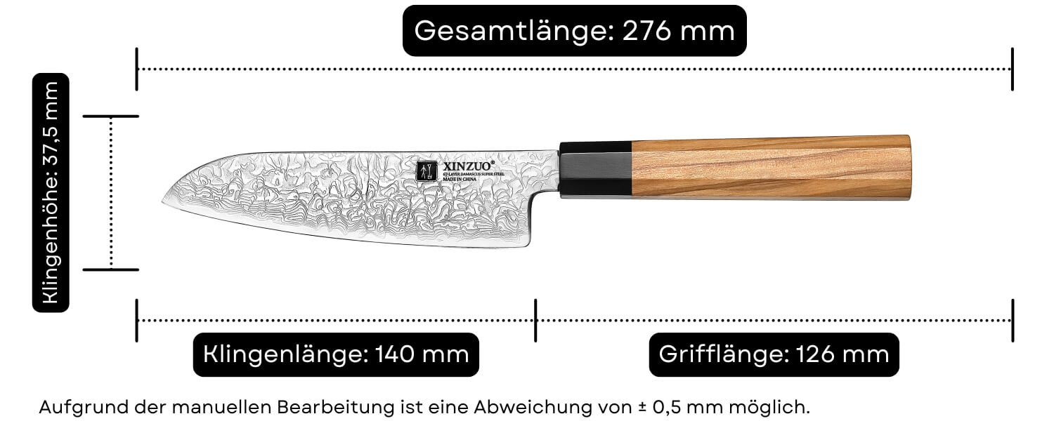 Abmessungen des Santokumessers XinZuo Zhen PM8O