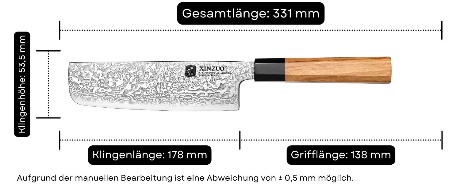 Abmessungen des Nakiri-Messers XinZuo Zhen PM8O