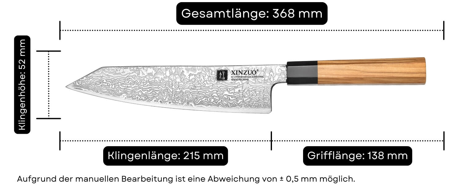 Abmessungen des Kochmessers Bunka XinZuo Zhen PM8O