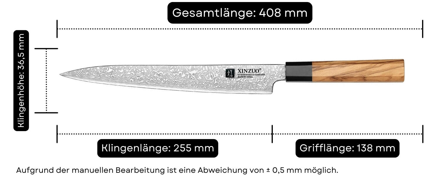 Abmessungen des Fleischmessers XinZuo PM8O