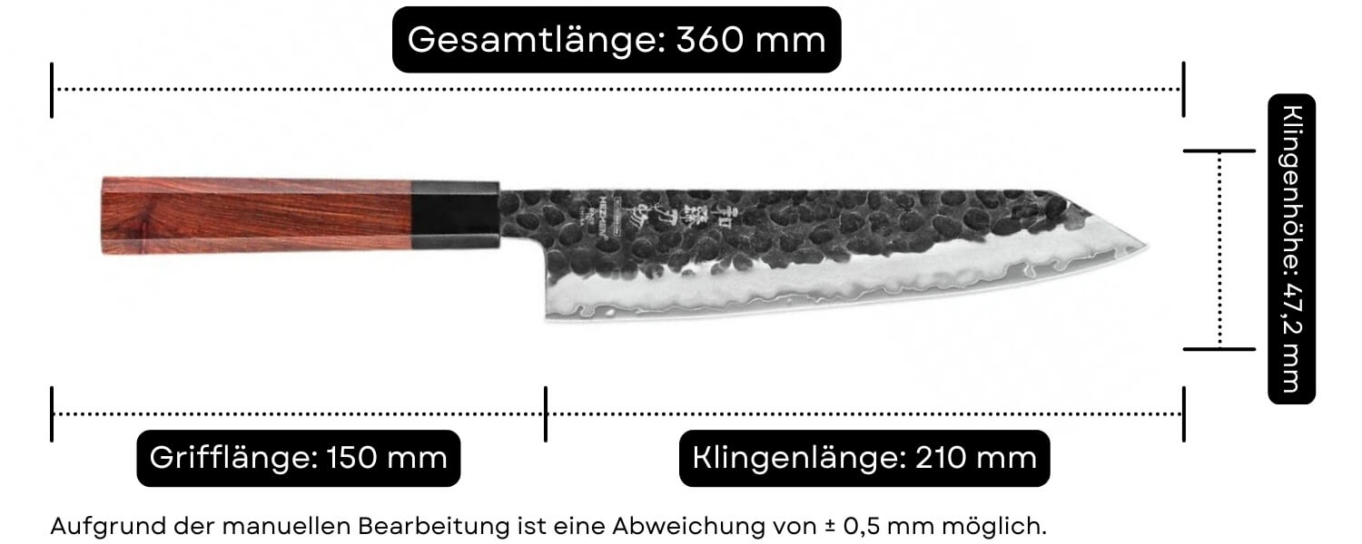 Abmessungen des Kochmessers HezHem PM8S