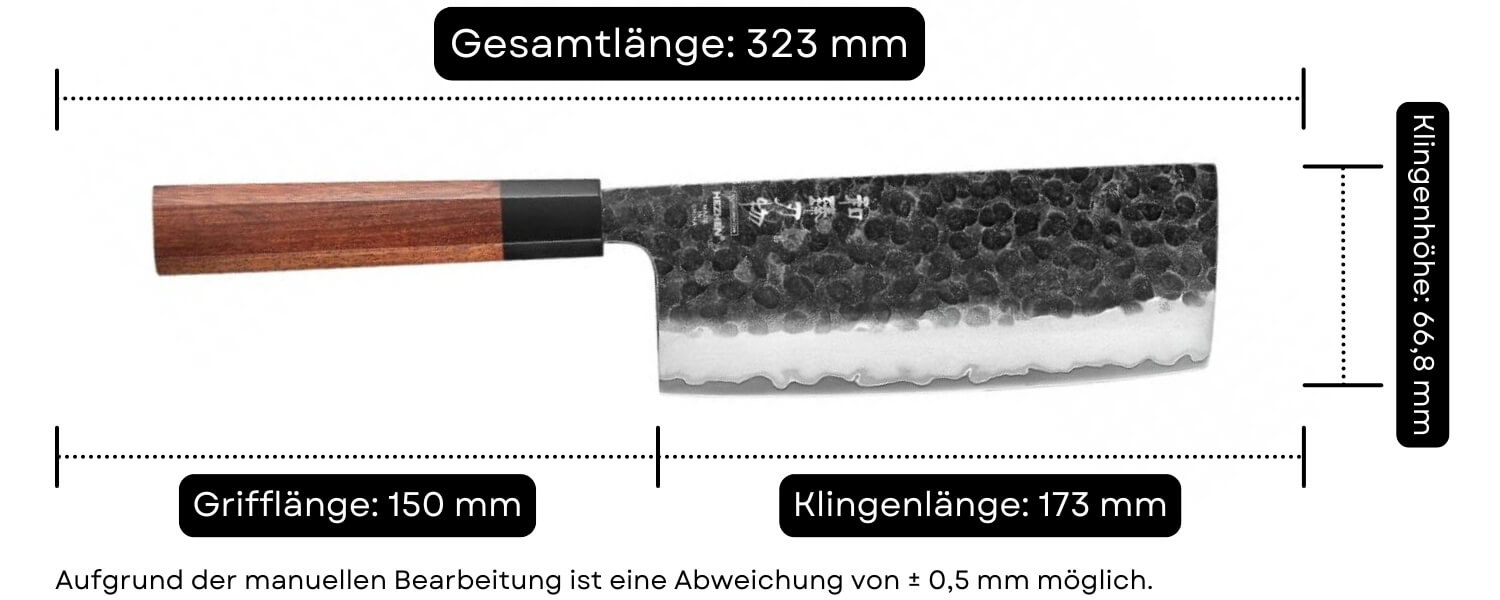 Abmessungen des Nakiri-Messers HEZHEN PM8S