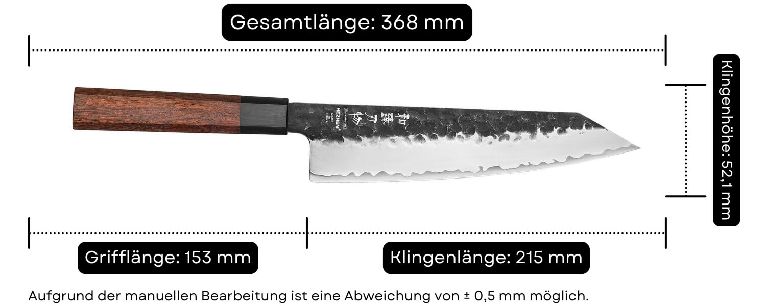 Abmessungen des Kochmessers HezHem PM8S