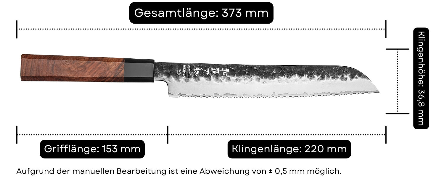Abmessungen des Brotmessers HEZHEN PM8S