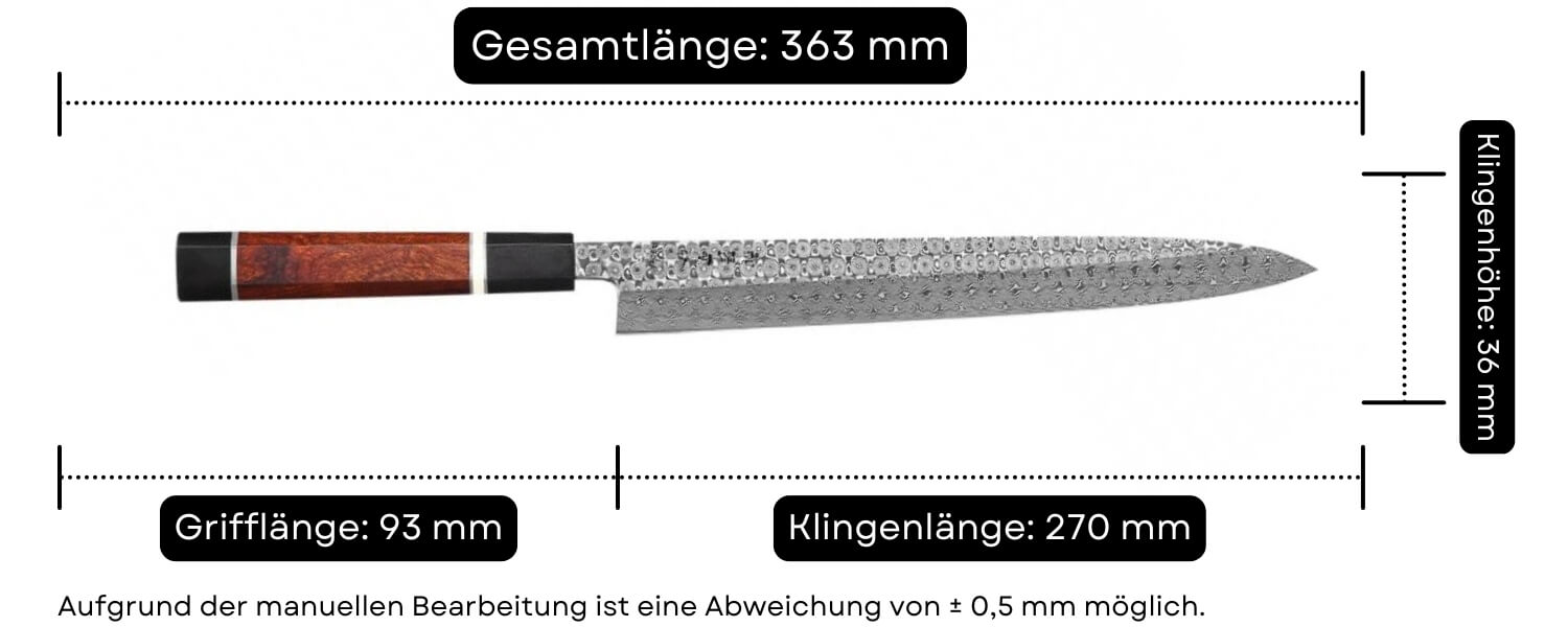 Abmessungen des Sashimi-Messers HEZHEN F3 