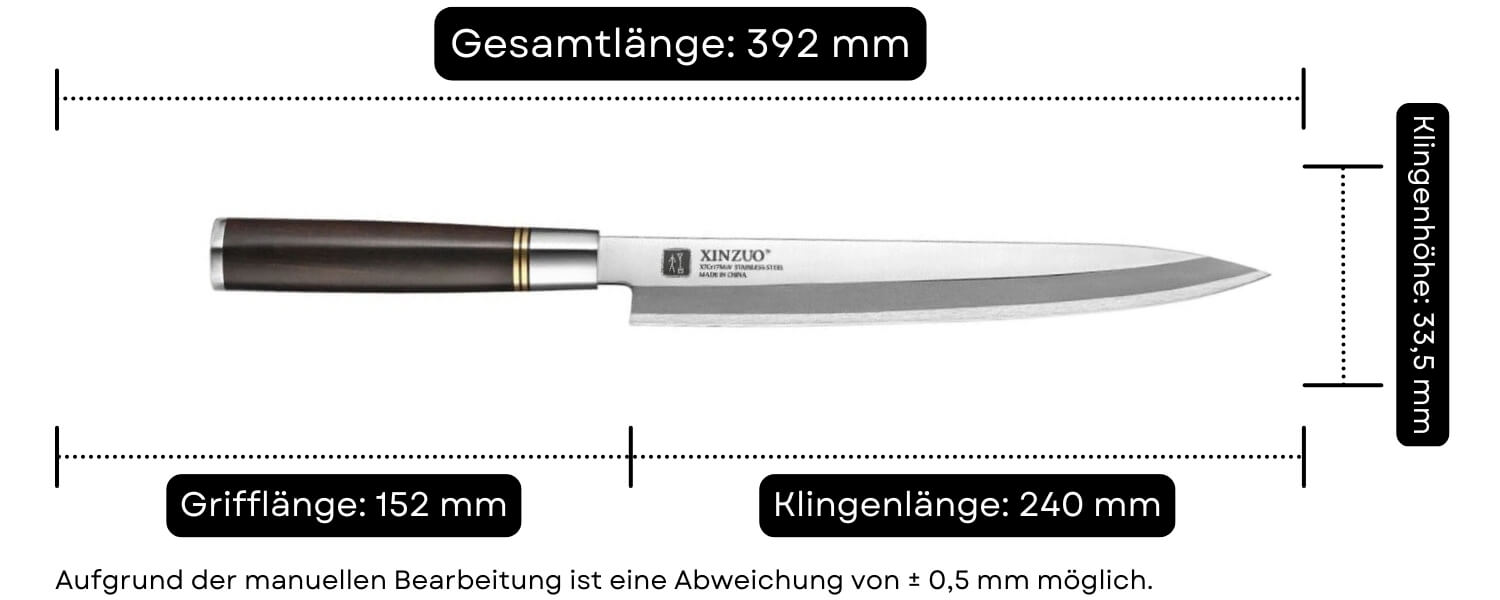 Abmessungen des Sashimi-Messers