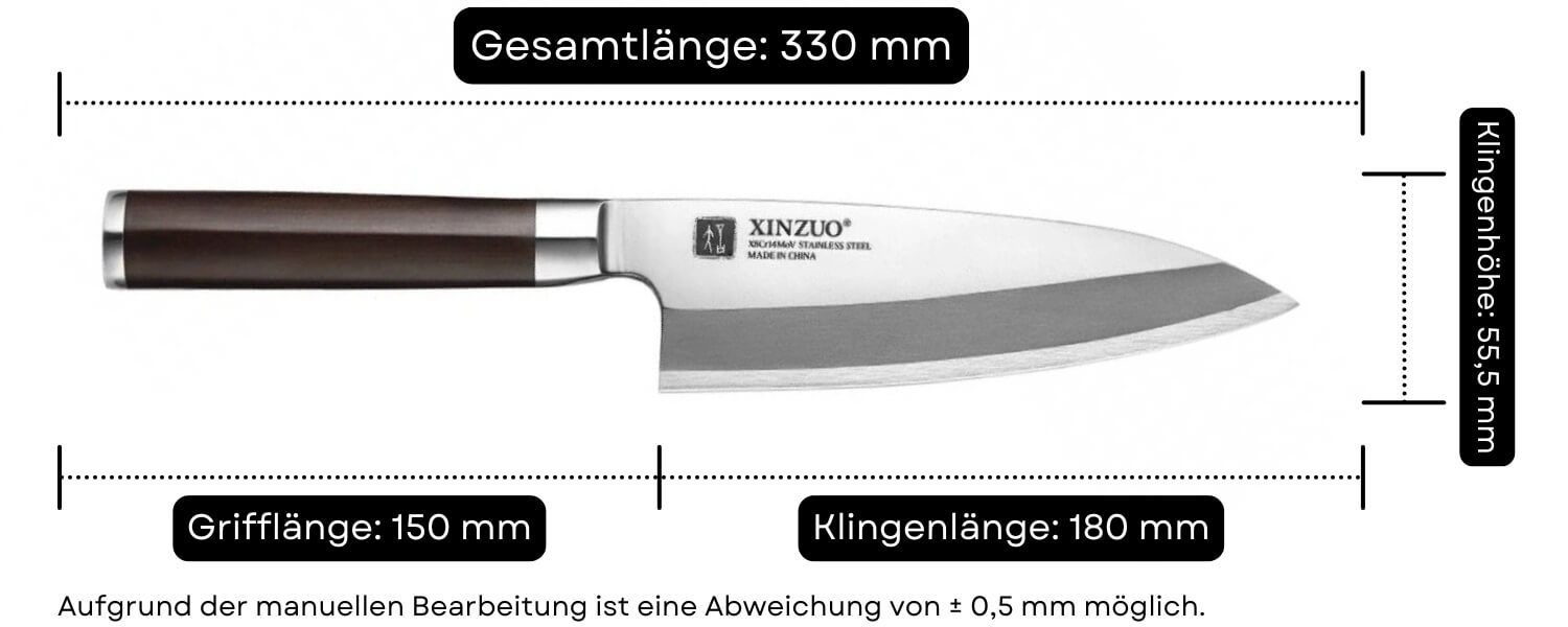 Abmessungen des Messers Deba