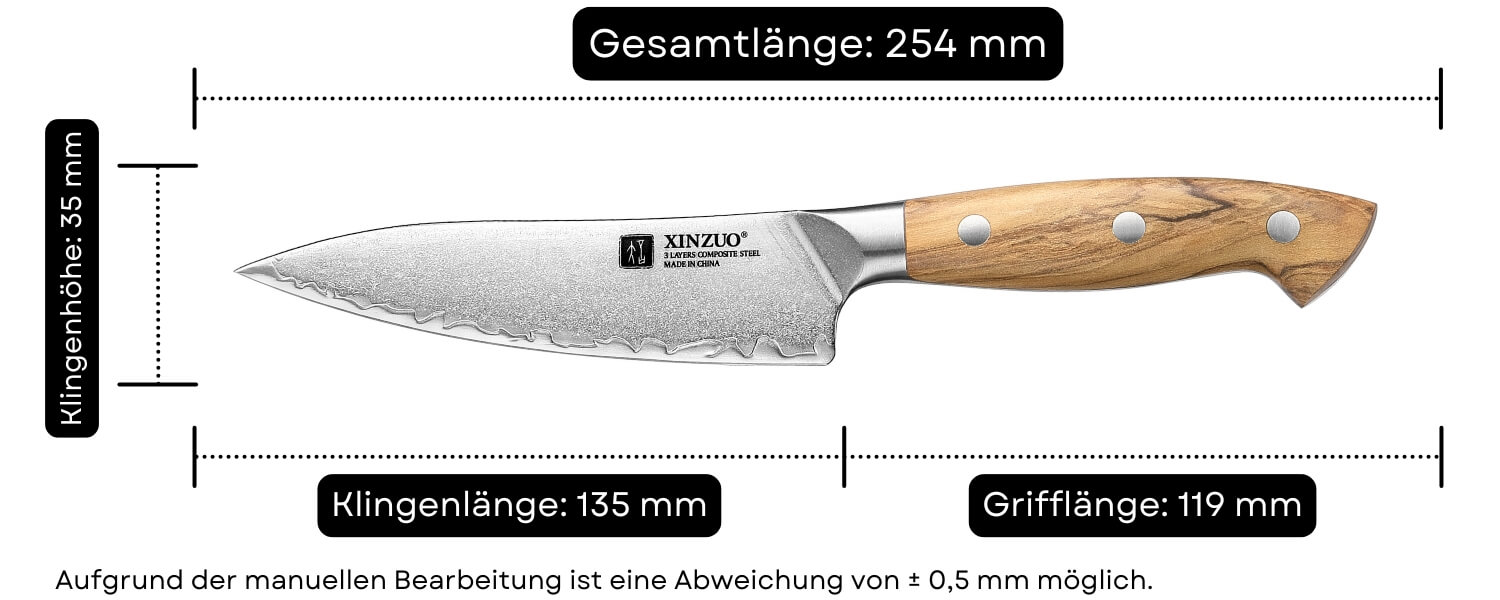 Abmessungen des Gemüsemessers XinZuo Pin X02O
