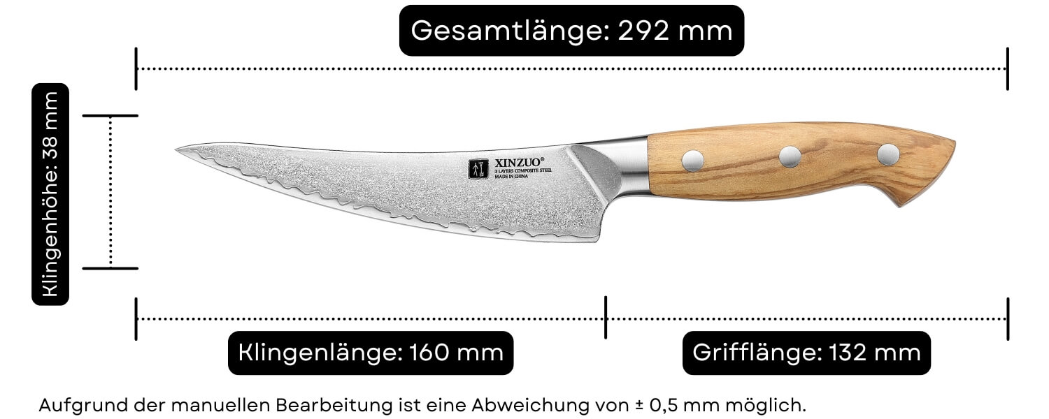 Abmessungen des Ausbeinmessers XinZuo Pin X02O