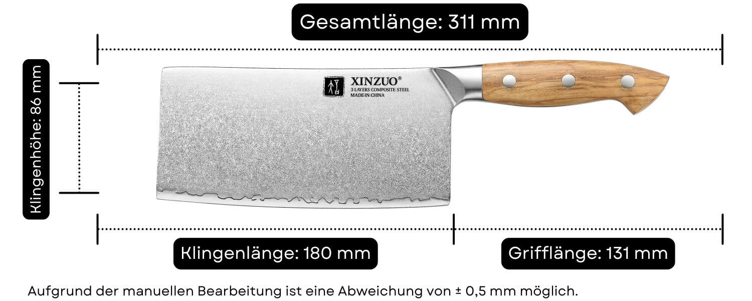 Abmessungen des TAO-Messers XinZuo Pin X02O