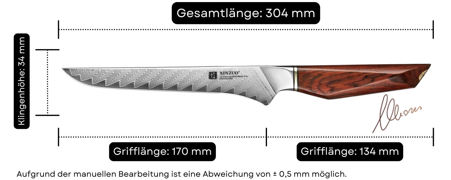 Abmessungen des Ausbeinmessers XinZuo Xing X03