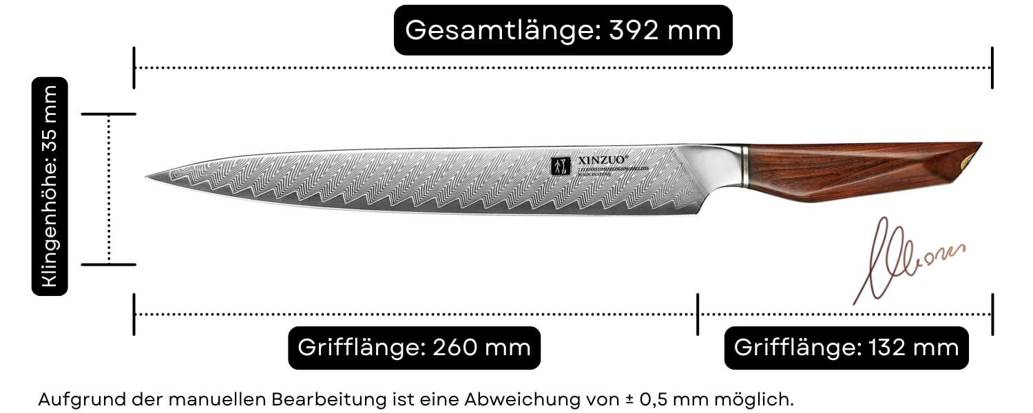 Abmessungen des Fleischmessers XinZuo Xing X03