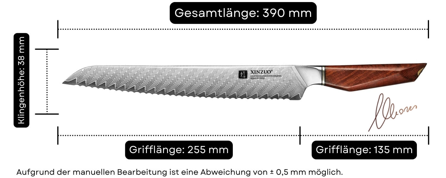 Abmessungen des Brotmessers XinZuo Xing X03
