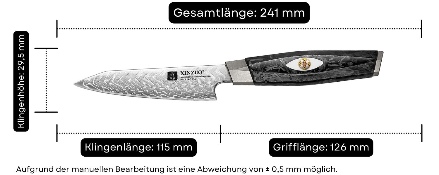 Abmessungen des Schälmessers XinZuo Li X04