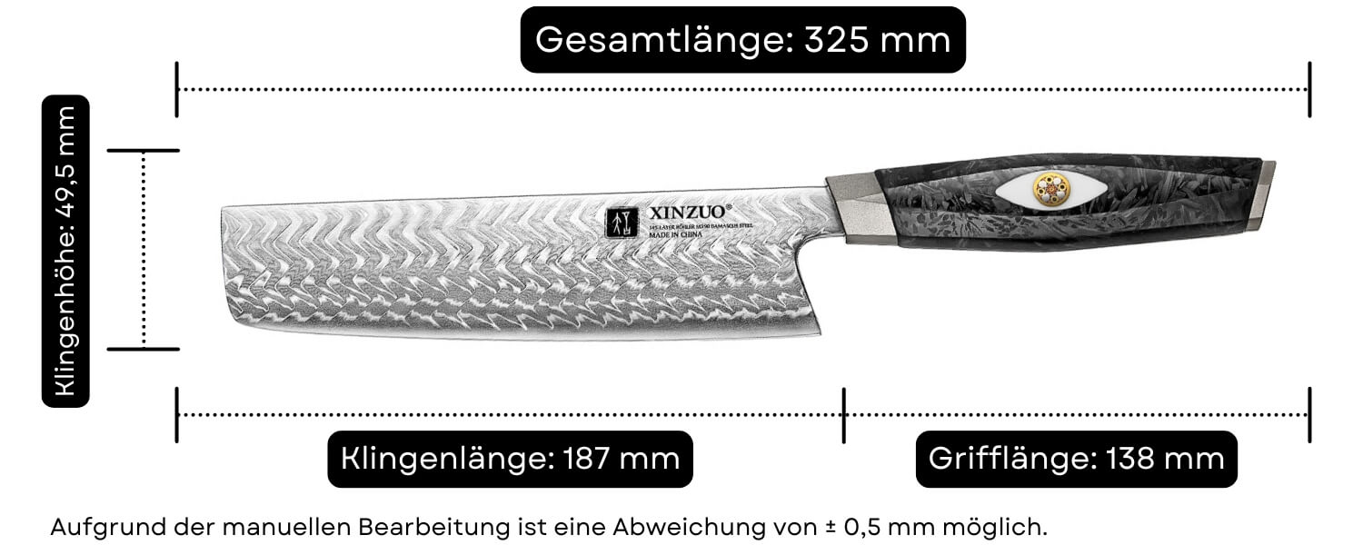 Abmessungen des Nakiri-Messers XinZuo Li X04