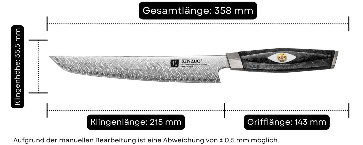 Abmessungen des Fleischmessers XinZuo Li X04