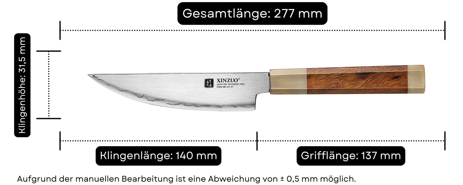 Abmessungen des Steakmessers XinZuo Zhen X05Z