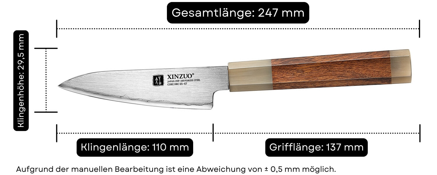 Abmessungen des Schälmessers XinZuo Zhen X05Z