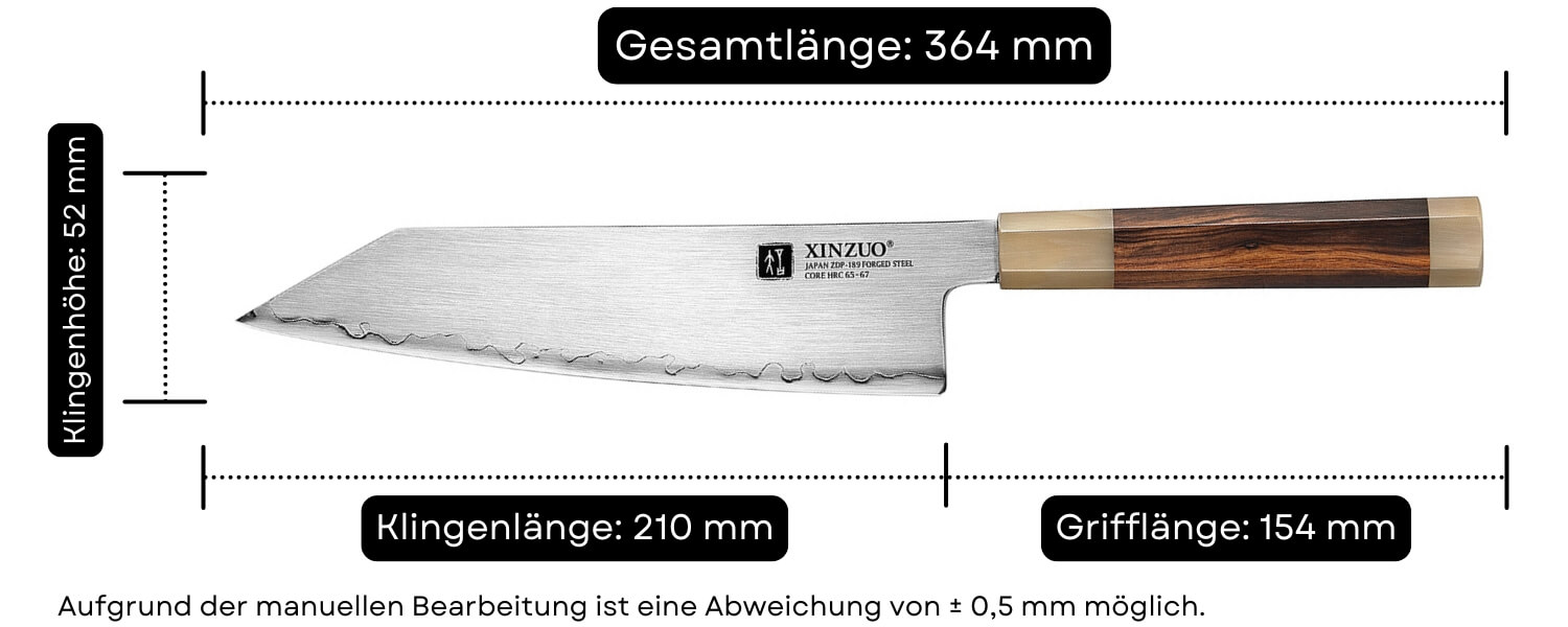 Abmessungen des Kochmessers Bunka XinZuo Zhen X05Z