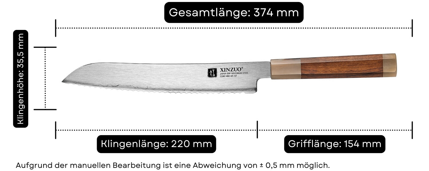 Abmessungen des Brotmessers XinZuo Zhen X05Z