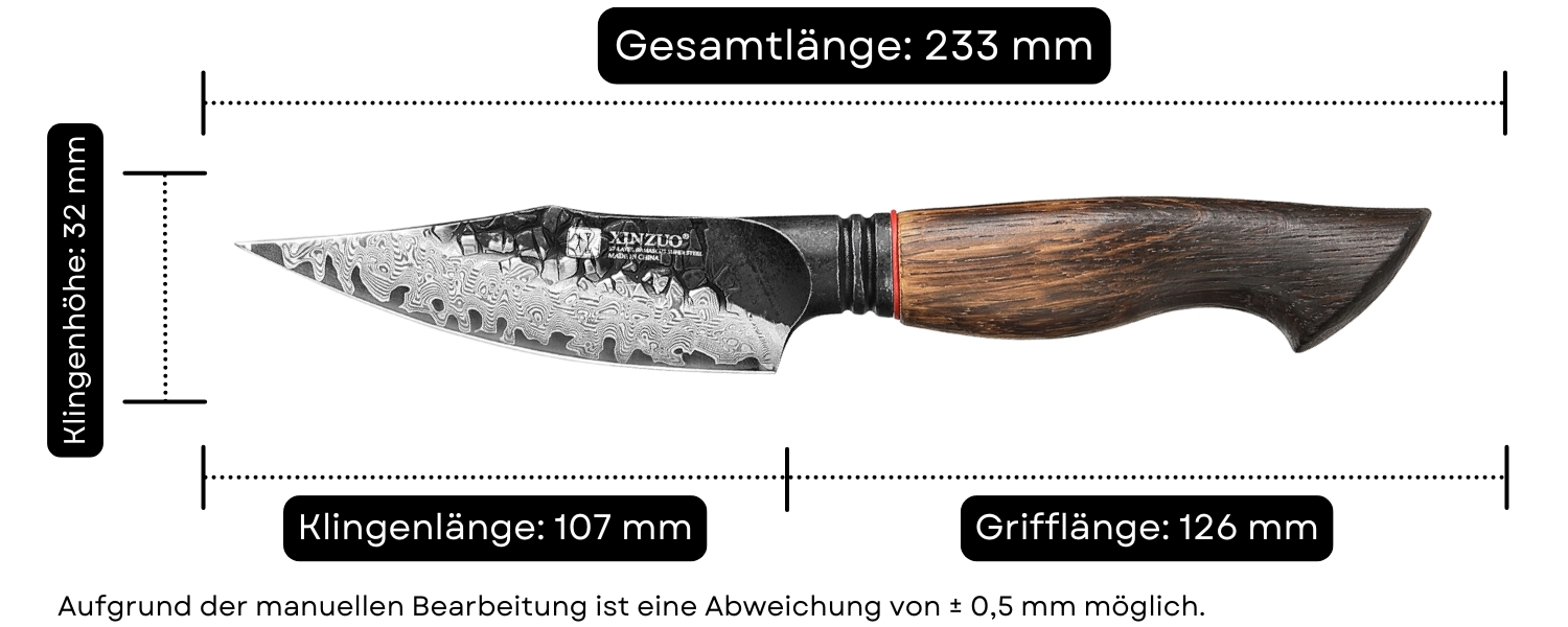 Abmessungen des Schälmessers XinZuo Mo X06