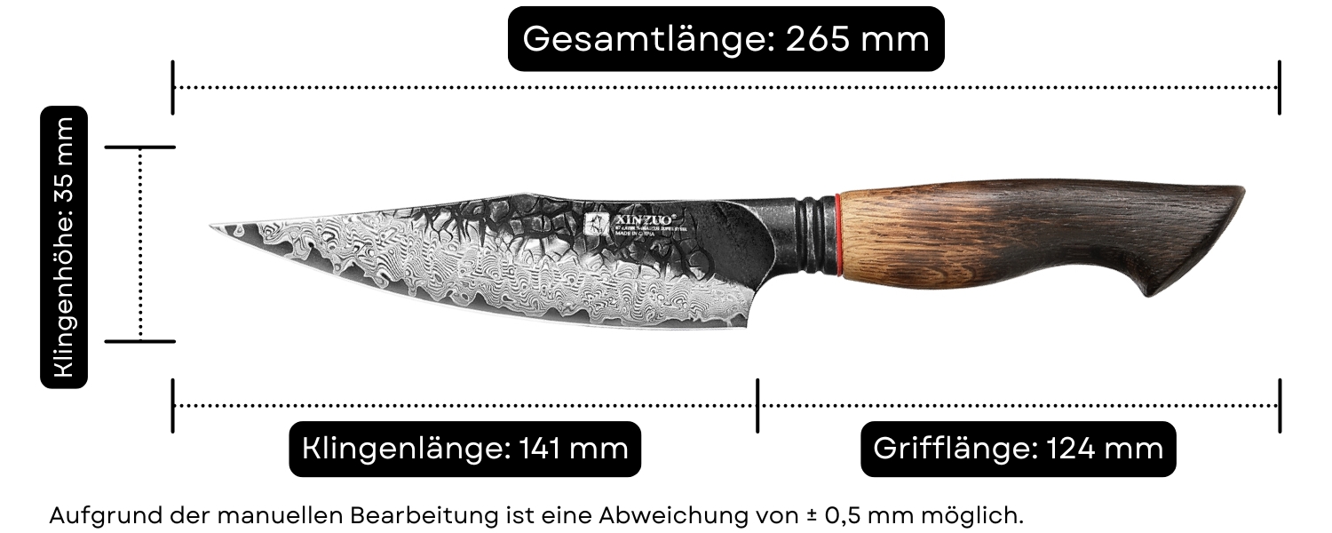 Abmessungen des Gemüsemessers XinZuo Mo X06