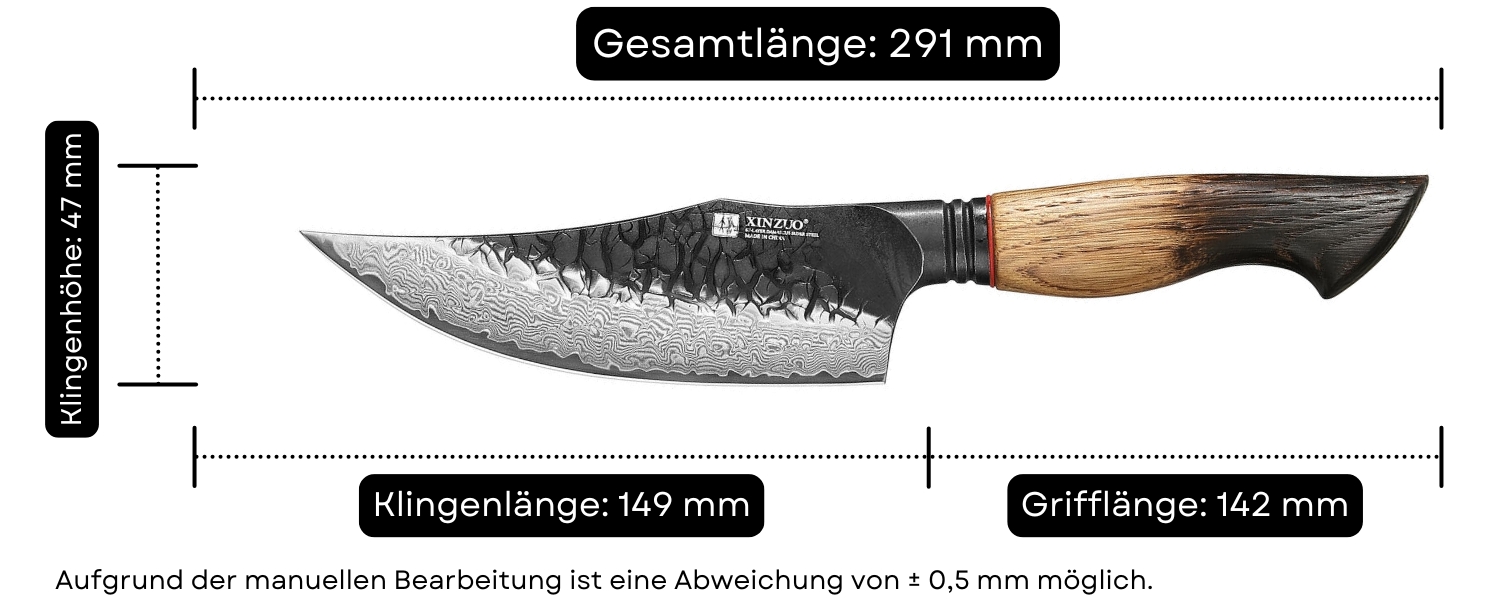 Abmessungen des Fleischmessers XinZuo Mo X06