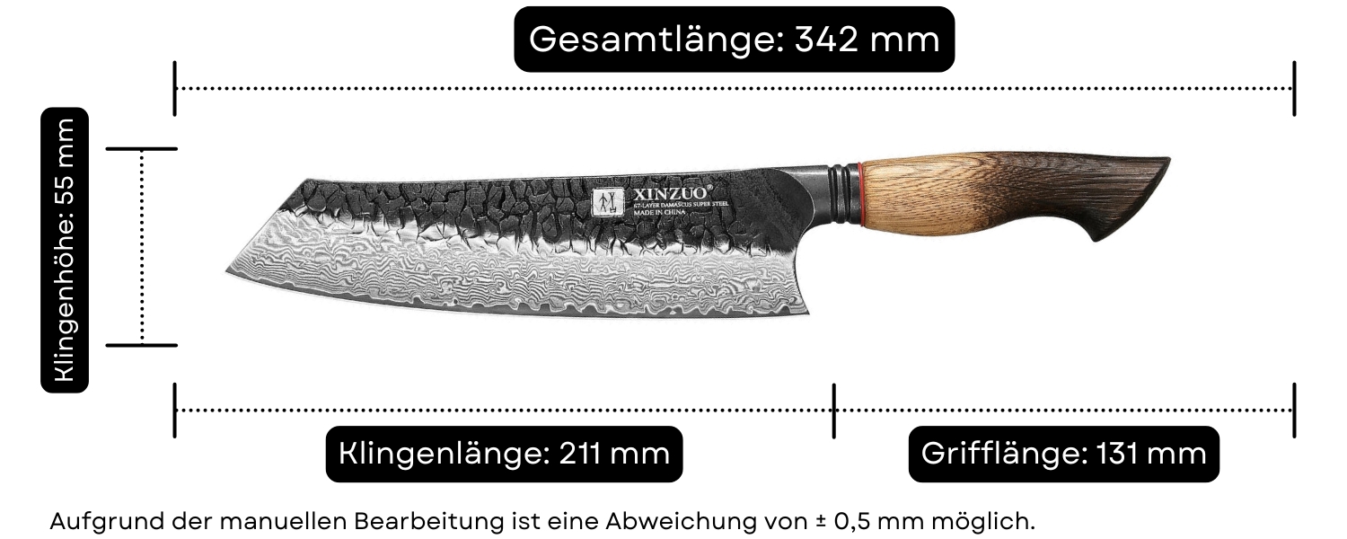 Abmessungen des Kochmessers Bunka XinZuo Mo X06