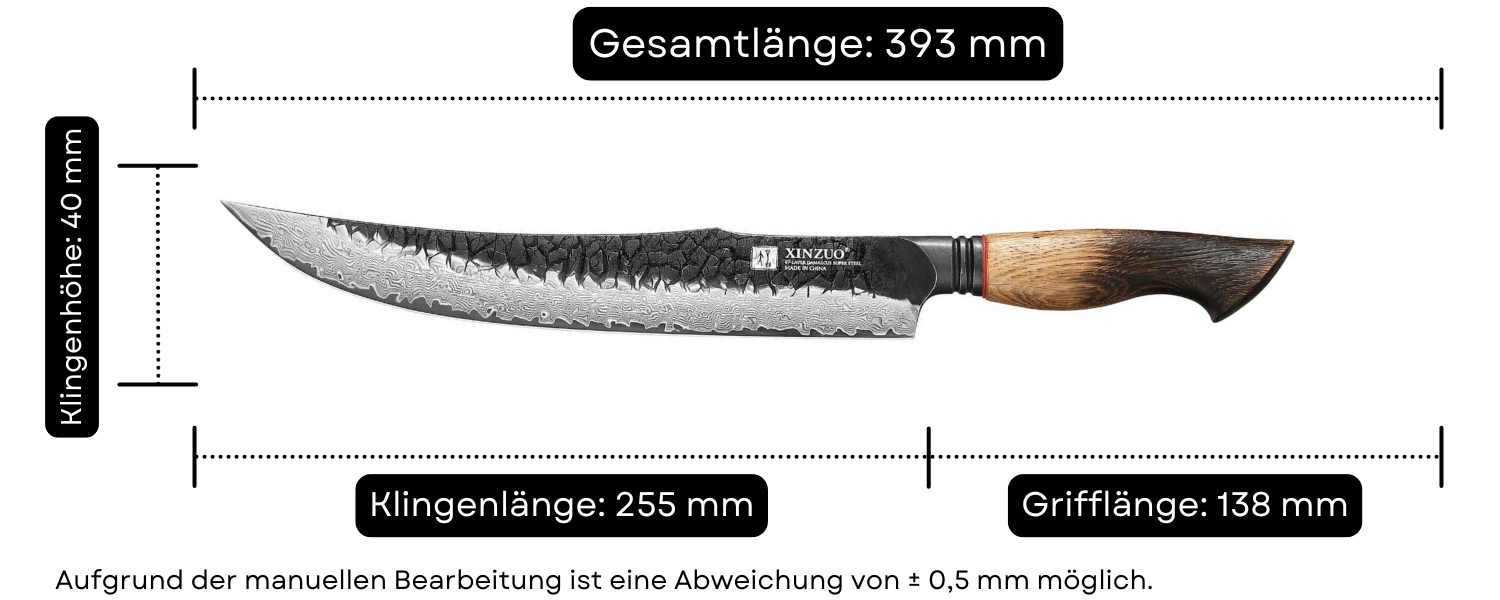 Abmessungen des Fleischmessers XinZuo Mo X06