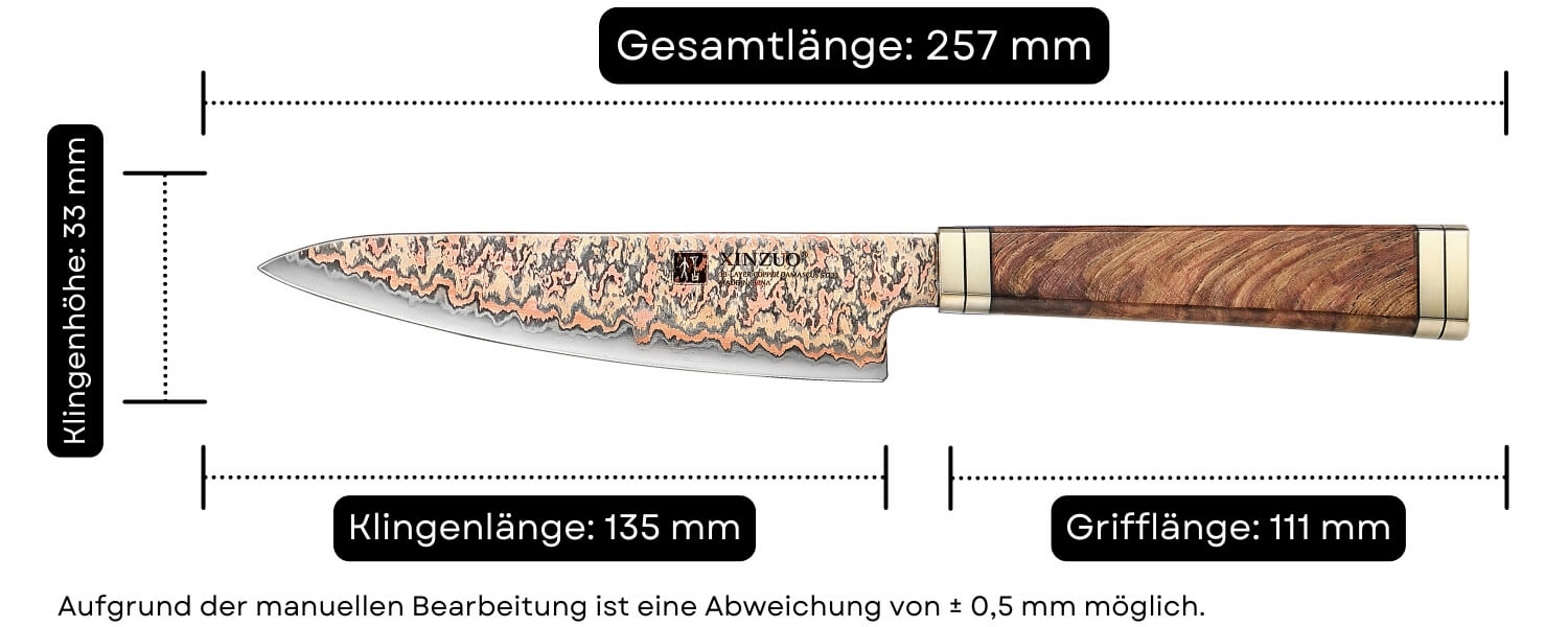 Abmessungen des Gemüsemessers XinZuo Ji X08C