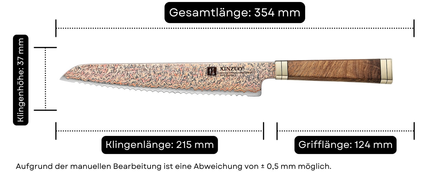 Abmessungen des Brotmessers XinZuo Ji X08C