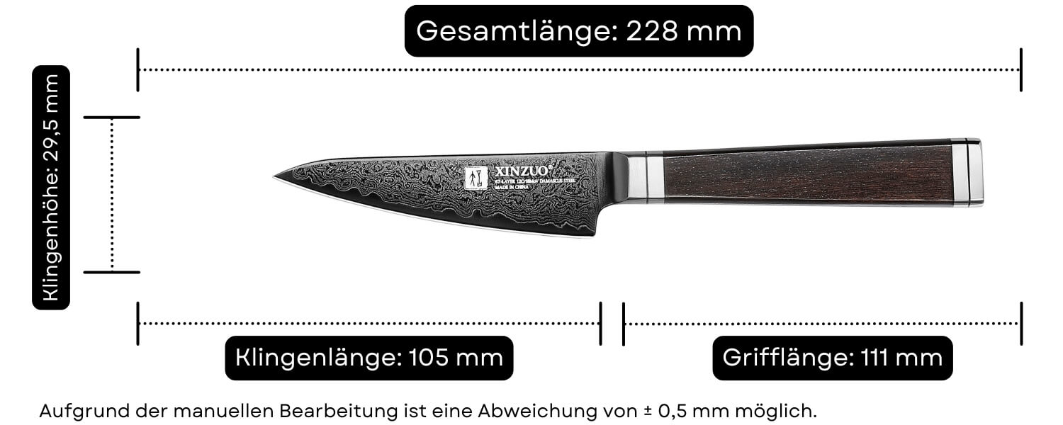 Abmessungen des Schälmessers XinZuo Ji X08E
