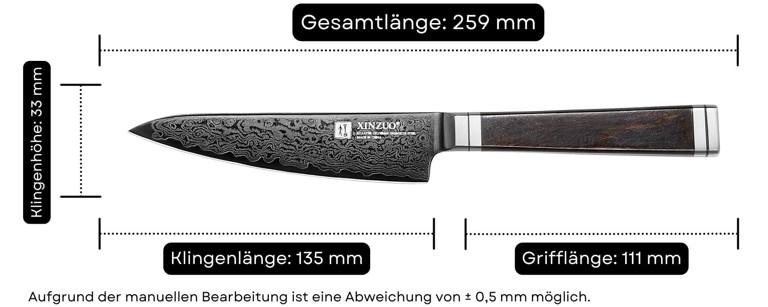 Abmessungen des Gemüsemessers XinZuo Ji X08E