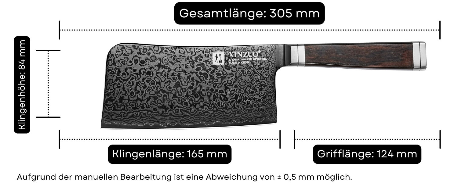 Abmessungen des Hackmessers XinZuo Ji X08E