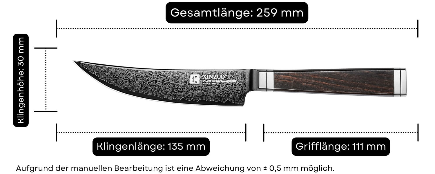 Abmessungen des Steakmessers XinZuo Ji X08E
