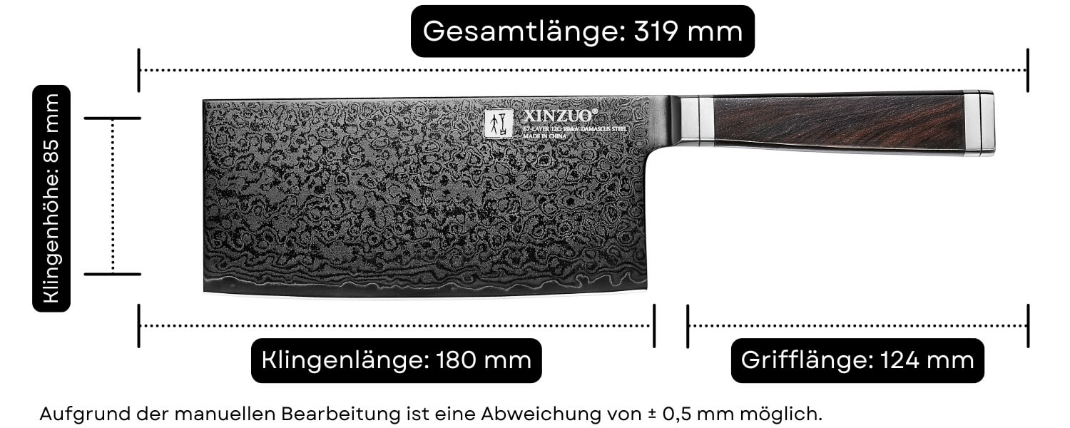 Abmessungen des Messers TAO XinZuo Ji X08E