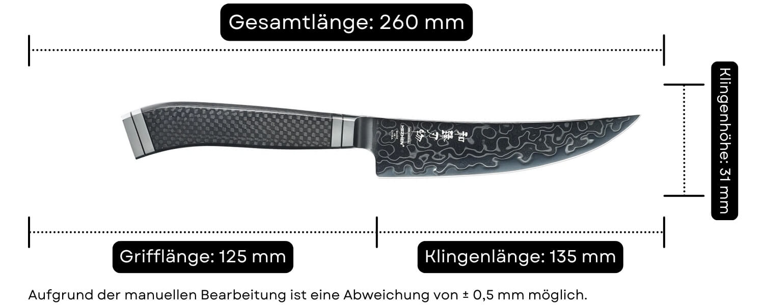Abmessungen des Steakmessers HezHen X10