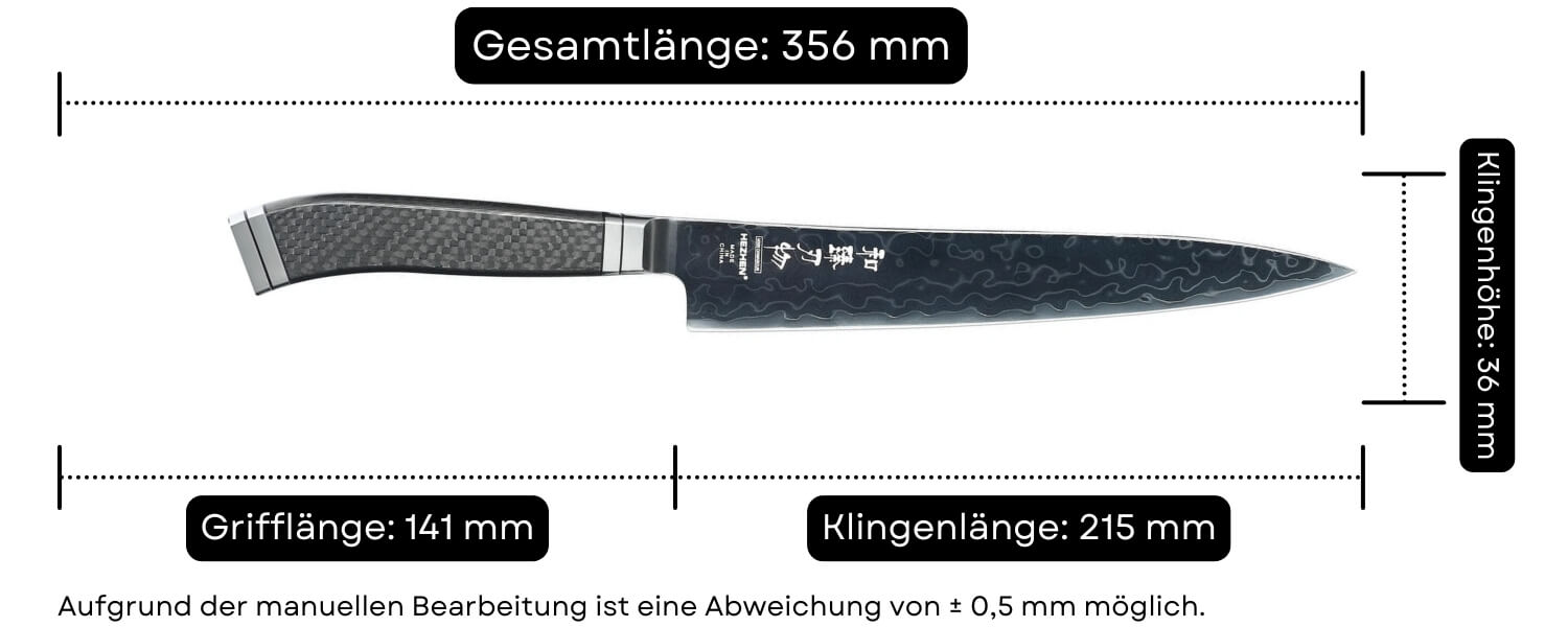Abmessungen des Fleischmessers HezHen X10