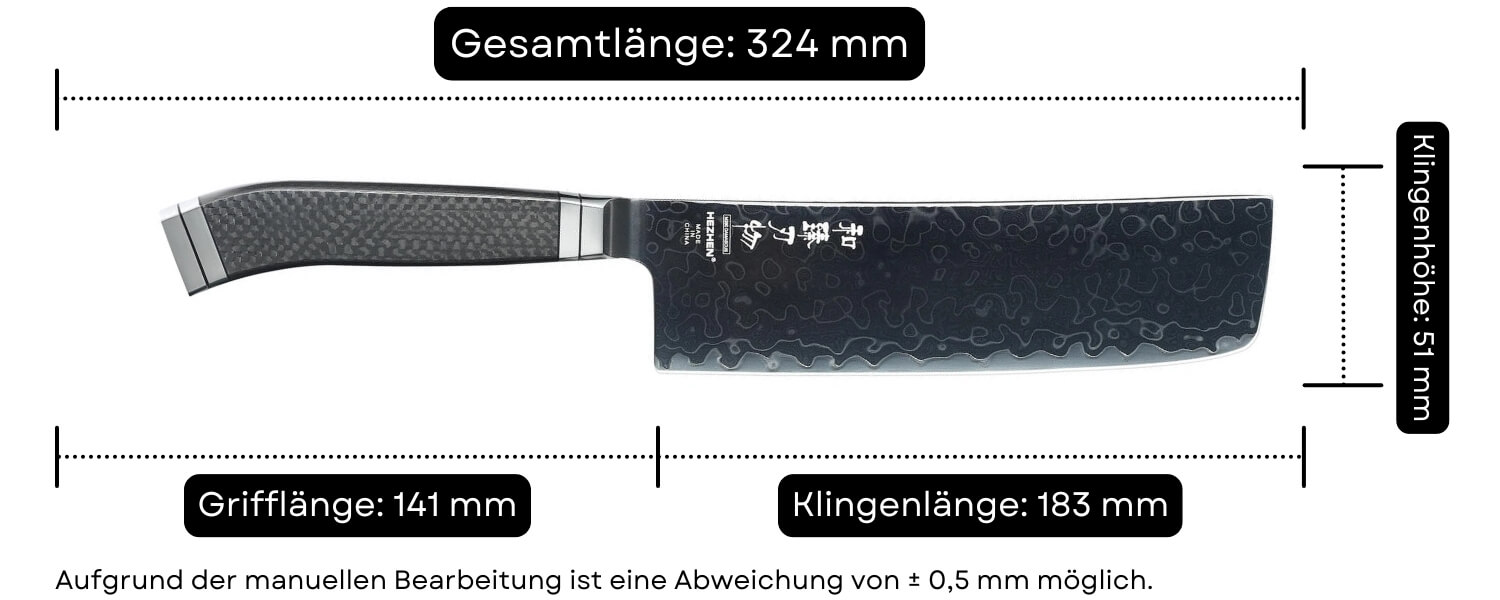 Abmessungen des Nakiri-Messers HezHen X10
