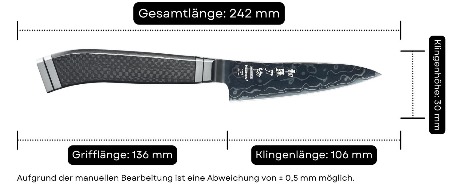 Abmessungen des Schälmessers HezHen X10