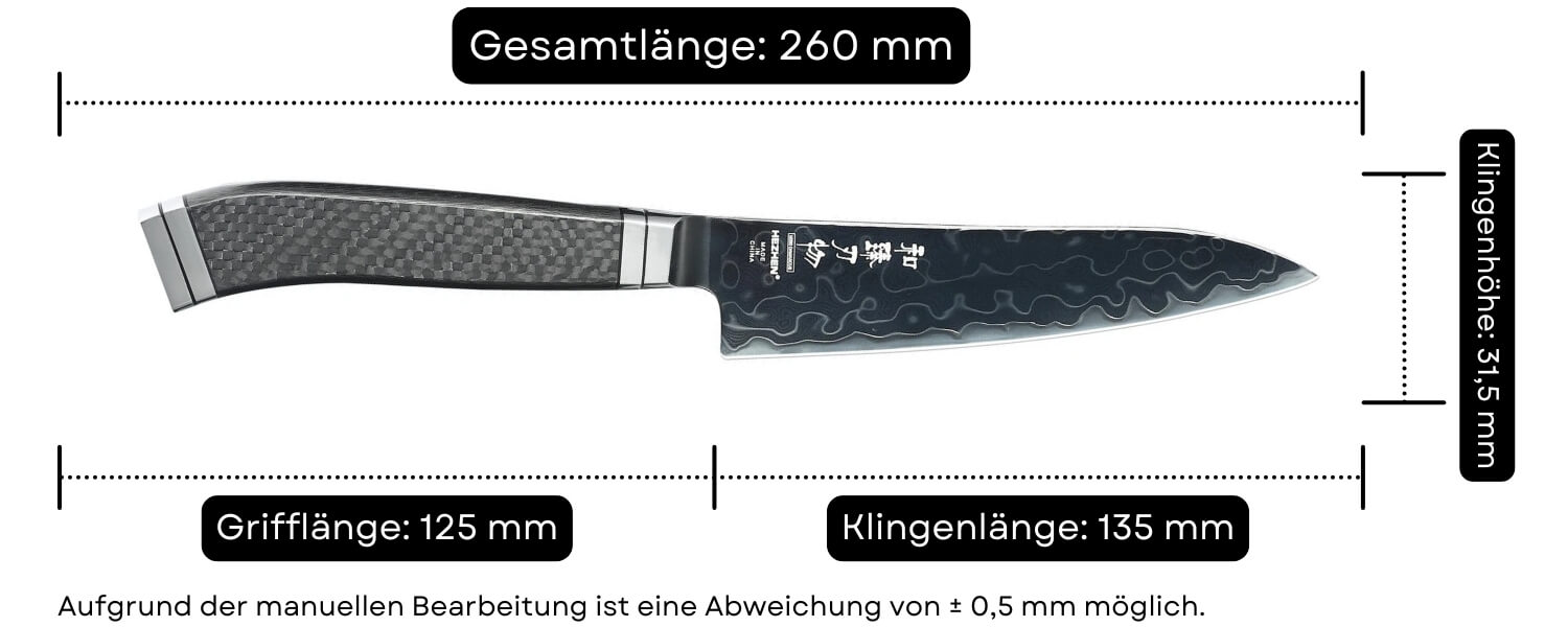 Abmessungen des Gemüsemessers HezHen X10